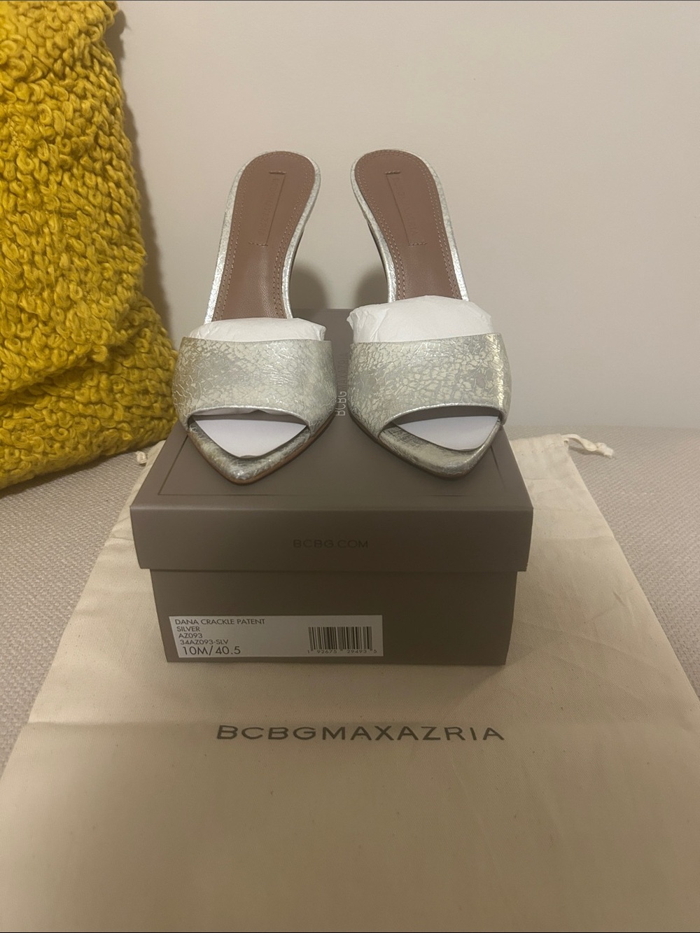 BCBGMaxAzria Silver Dana Crackle Slide Mules